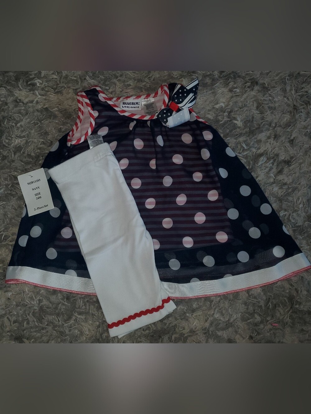 24 Month Navy Polka Dot Tank & White Legging Set with Bow
